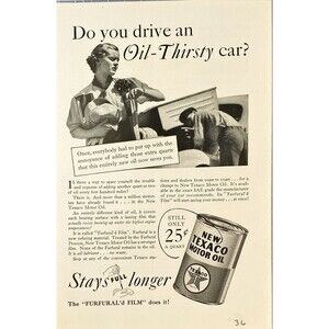 Texaco "Stays Full Longer-The Furfural'd Film does it" Vintage Print Ad 1936